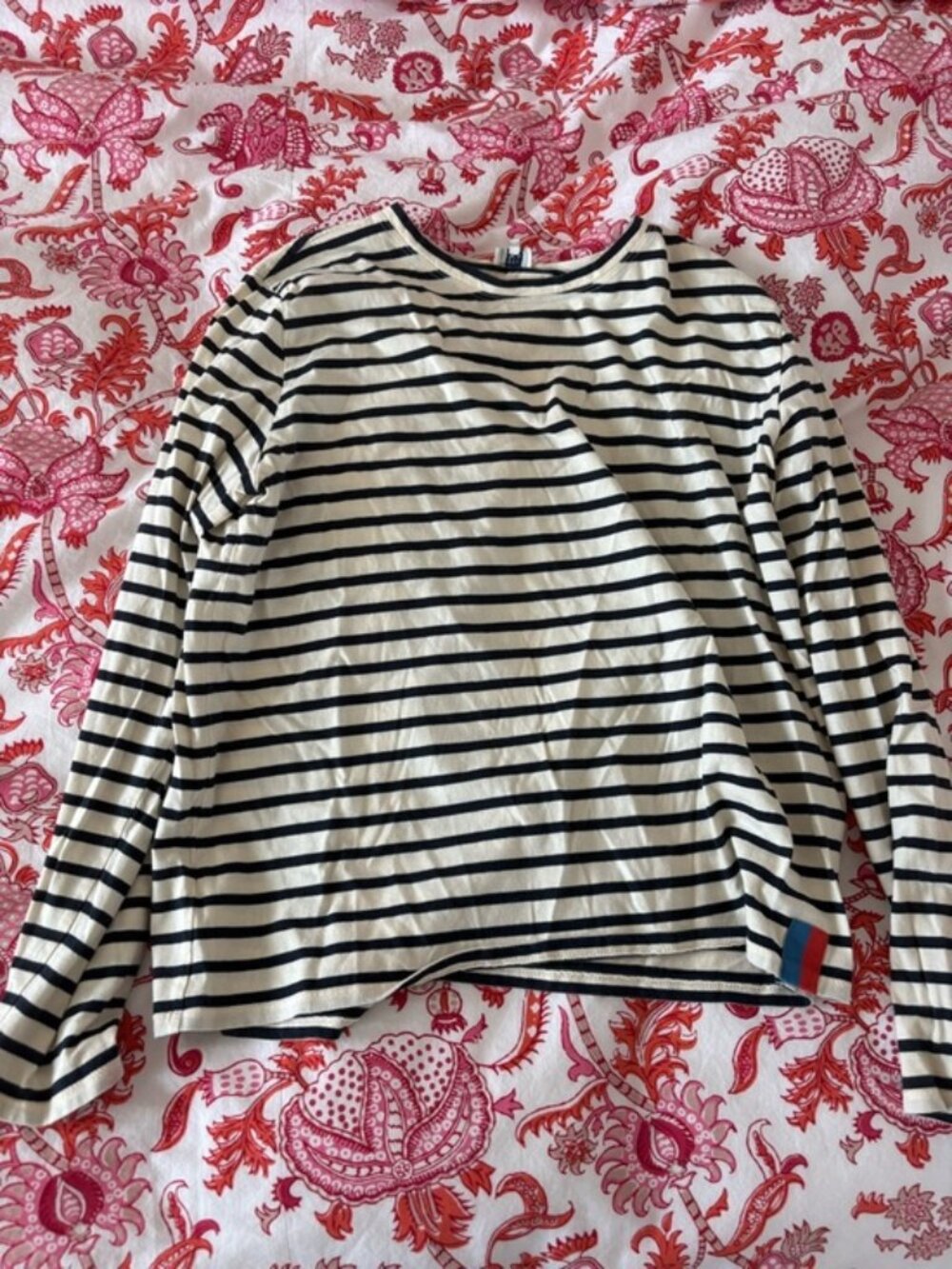 Striped Long Sleeve Breton Top in navy and Cream